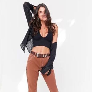 Urban Outfitters Out From Under Black Ribbed Plunge Halter Crop Top Sz S GUC